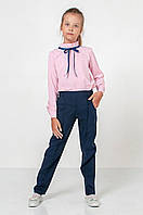 Модна шкільна блуза для дівчинки з довгим рукавом ніжно-рожевого кольору