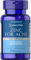 Цинк для акне, Zinc for Acne, Puritan's Pride, 100 таб.