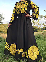 Чорна вишита сукня із золотими квітами "Златослава"