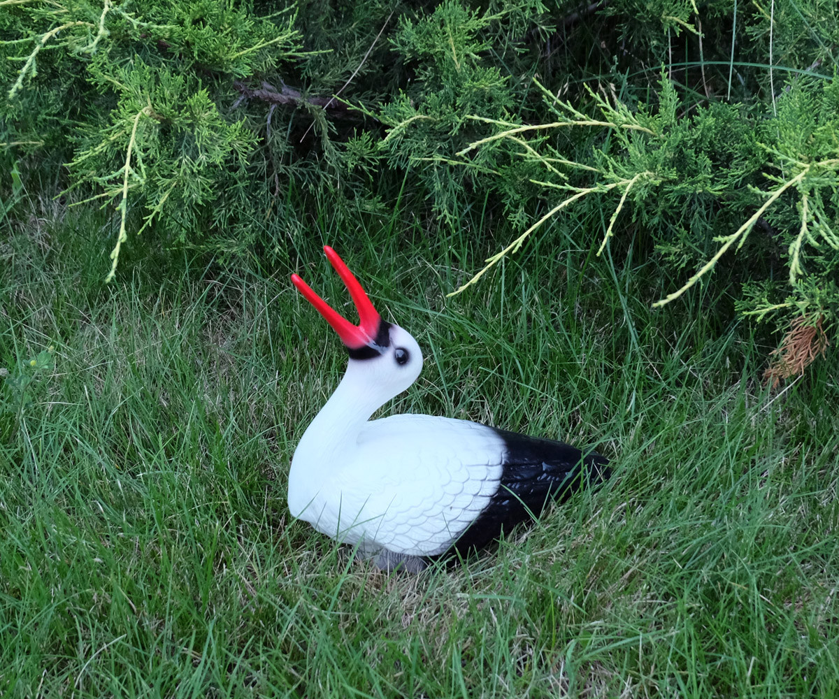 Лелека малий з відкритим дзьобом для гнізда, кераміка 27х26х10 см - садова фігура лелека (Кх), фото 1