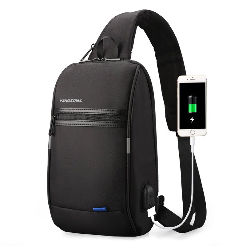 Рюкзак на одне плече Kingsons KS3174W Black 10.1" з USB зарядкою для повсякденного носіння відпочинку