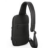 Рюкзак на одне плече Kingsons KS3174W Black 10.1" з USB зарядкою для повсякденного носіння відпочинку, фото 2