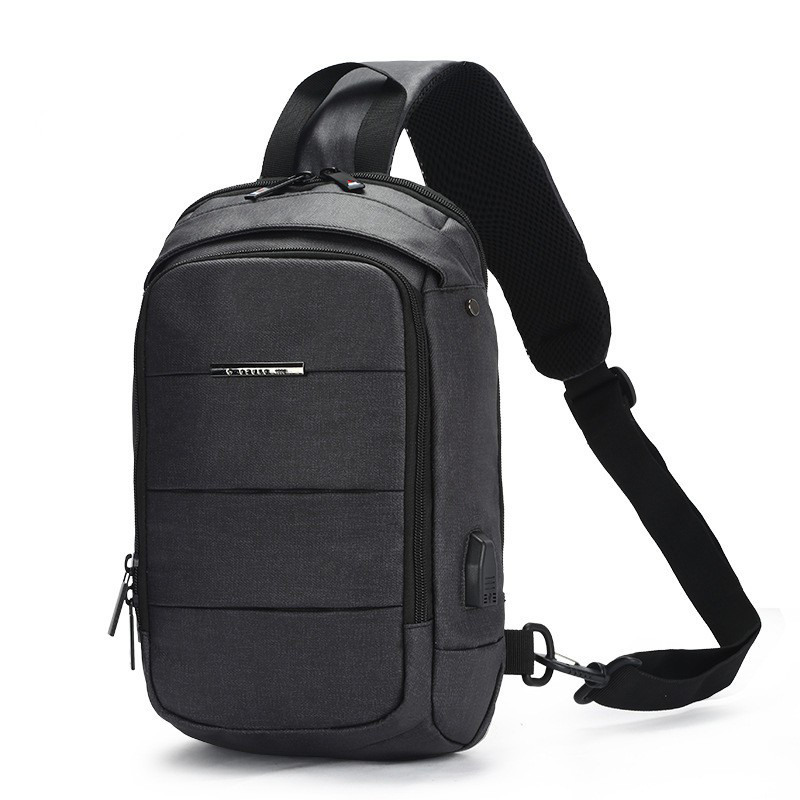 Чоловічий рюкзак на одне плече Ozuko 9042 Grey USB зарядкою зручний для повсякденного носіння дихаюча спинка