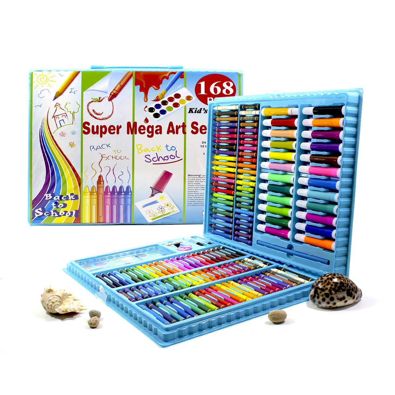 Набір для малювання Lesko Super Mega Art Set 168 шт Blue у валізці фломастери олівців палітри пензлик