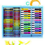 Набір для малювання Lesko Super Mega Art Set 168 шт Blue у валізці фломастери олівців палітри пензлик, фото 5