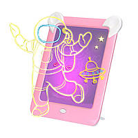 Детская магическая 3D доска для рисования Magic Board Drawing Pad Pink с подсветкой трафаретами на присосках