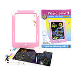 Дитяча магічна 3D-дошка для малювання Magic Board Drawing Pad Pink з підсвіткою трафаретами на присосках, фото 7