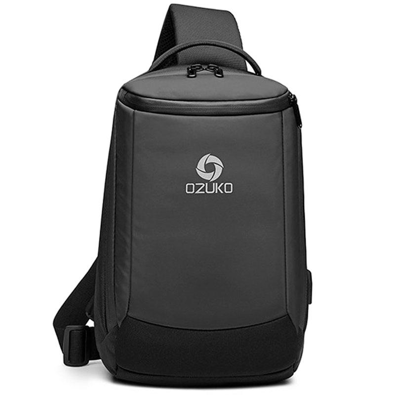 Рюкзак на одне плече Ozuko 9078 Black компактний повсякденного носіння легкий USB зарядка