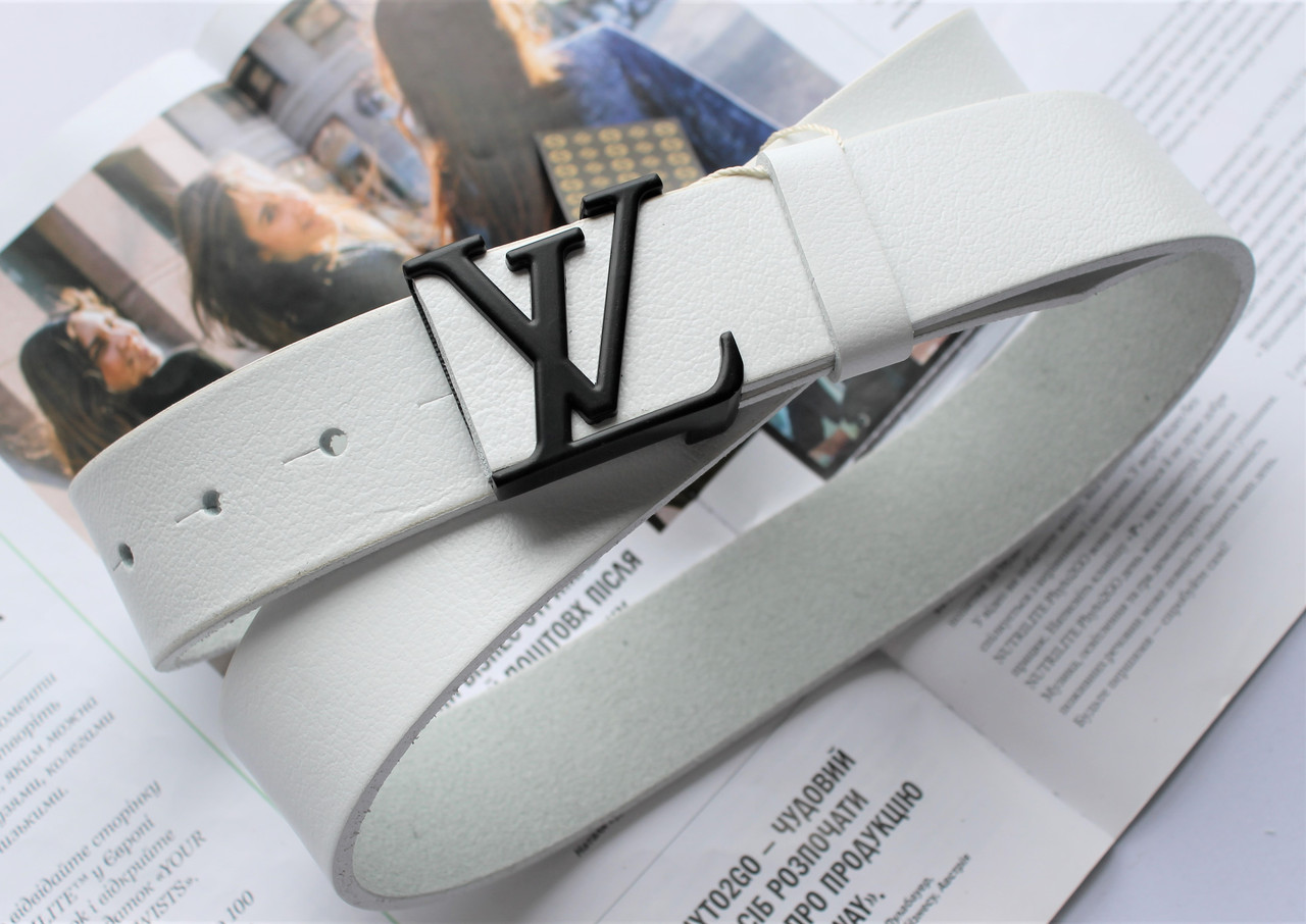 Шкіряний ремінь LV білий в коробці, фото 1