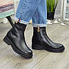 Черевики жіночі шкіряні на маленькому підборах, колір чорний, фото 4