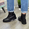 Черевики жіночі шкіряні на маленькому підборах, колір чорний, фото 3