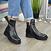 Черевики жіночі шкіряні на маленькому підборах, колір чорний, фото 2