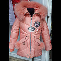 Зимова куртка для дівчаток з натуральним хутром і рукавиця пальчик