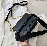 Женская маленькая черная сумочка на цепочке из экокожи