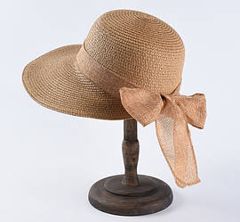 Капелюх (слауч) жіноча пляжна з бантом, коричнева