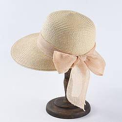 Капелюх (слауч) жіноча пляжна з бантом, бежева