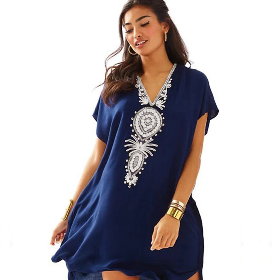 Туніка річна, темно-синього кольору з вишивкою, фото 1