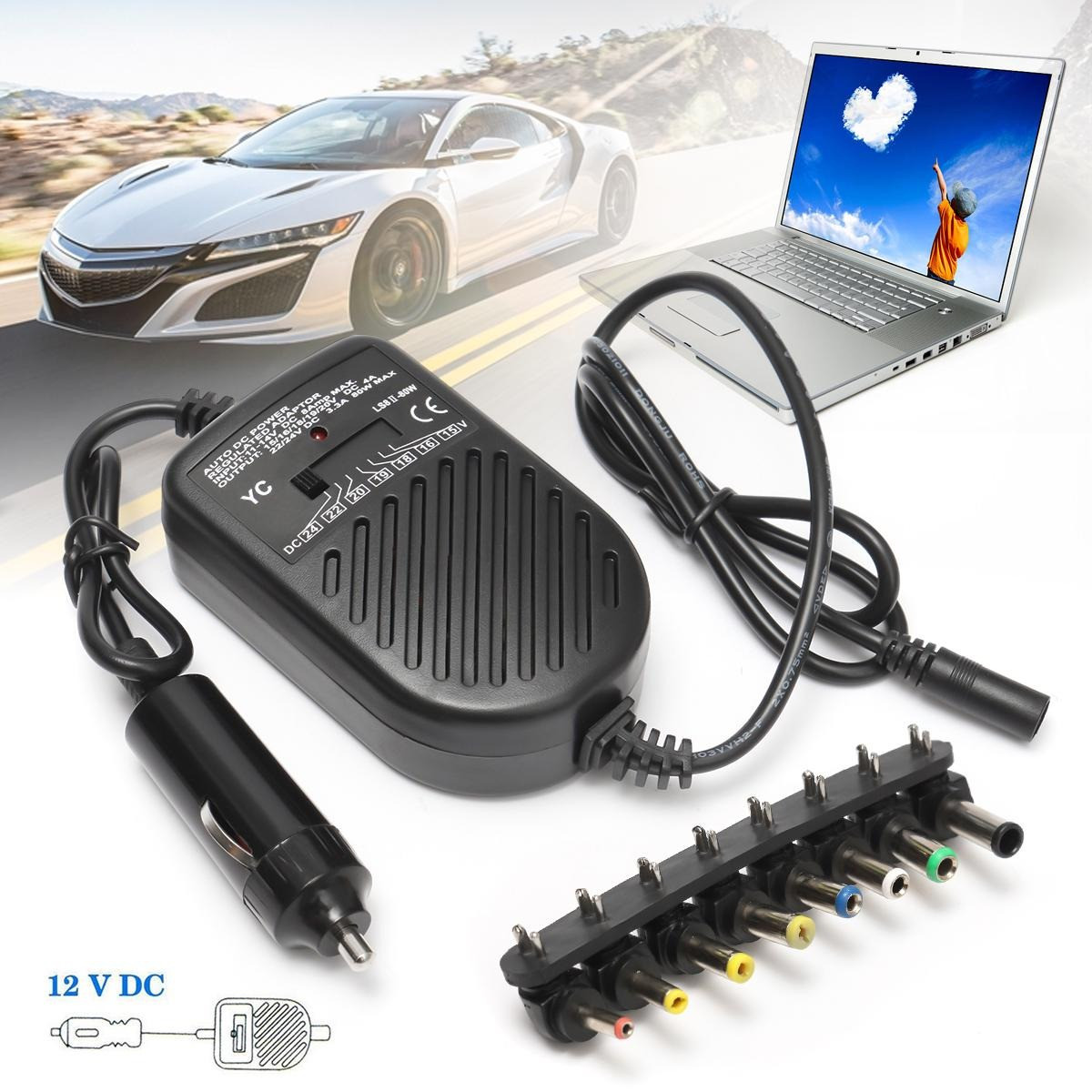 Універсальний автомобільний блок живлення для ноутбука ADAPTER LAPTOP 80W