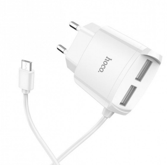 Мережевий зарядний пристрій Hoco C59A Mega Joy + кабель MicroUSB + 2 USB-білий