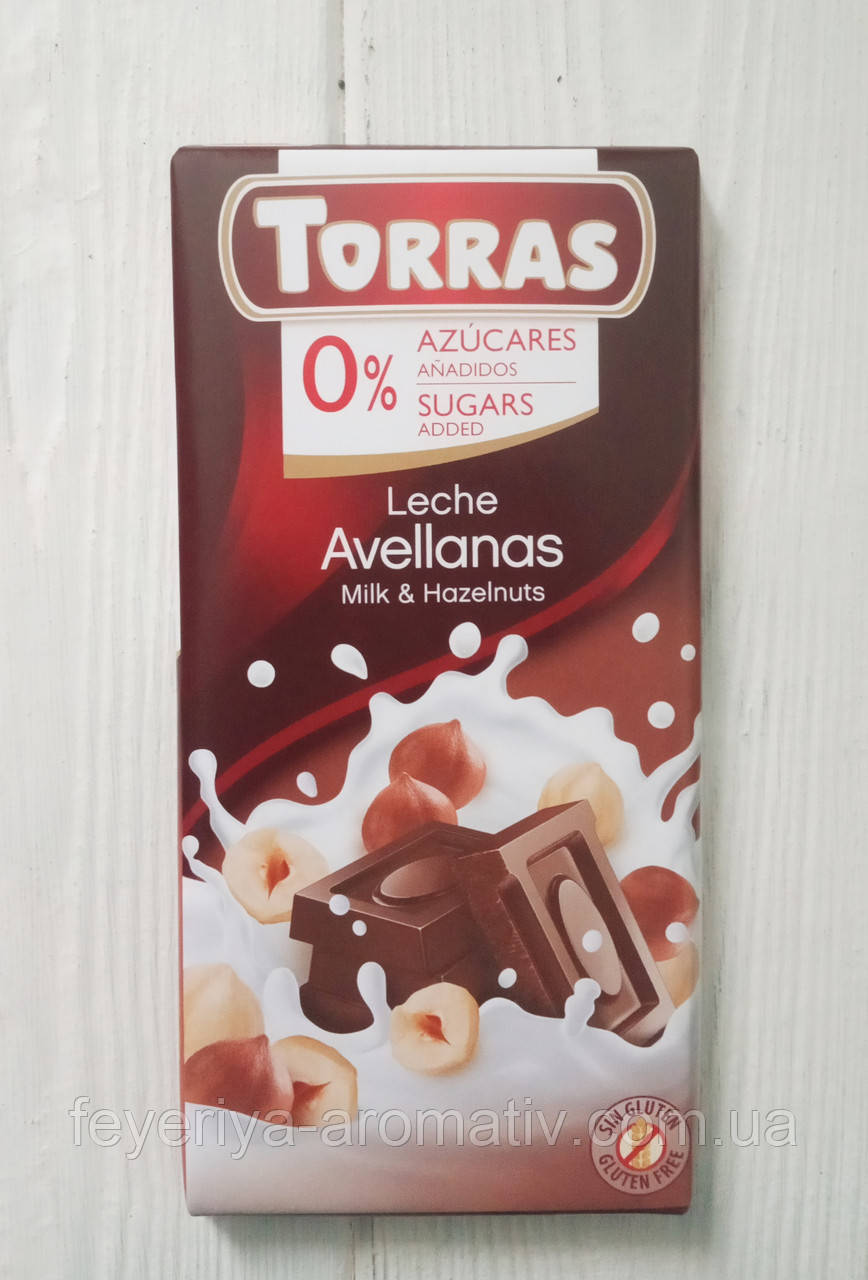 Шоколад молочний з фундуком без цукру Torras Milk & Hazelnuts 75г (Іспанія)