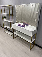 Стол для визажиста на металлических ногах в стиле Лофт (Loft) , цвет "белый"+ "золото"