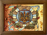 Картина из янтаря " Герб Украины Тризуб " 30x40 см