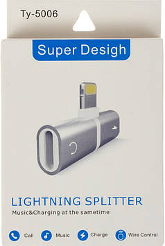 Адаптер-перехідник (splitter) навушники+зарядка iPhone 7,8,10 TY-5006 mix