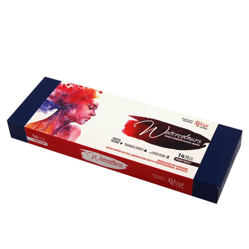 Набір акварельних фарб Портрет 14 кольорів у кюветах металевий пенал Rosa Gallery, 340201, фото 1