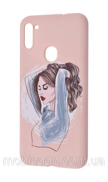 Чохол Silicone Case Full cover для Samsung Galaxy A51 A515F з дівчиною рожевий (самсунг а51 а515ф)