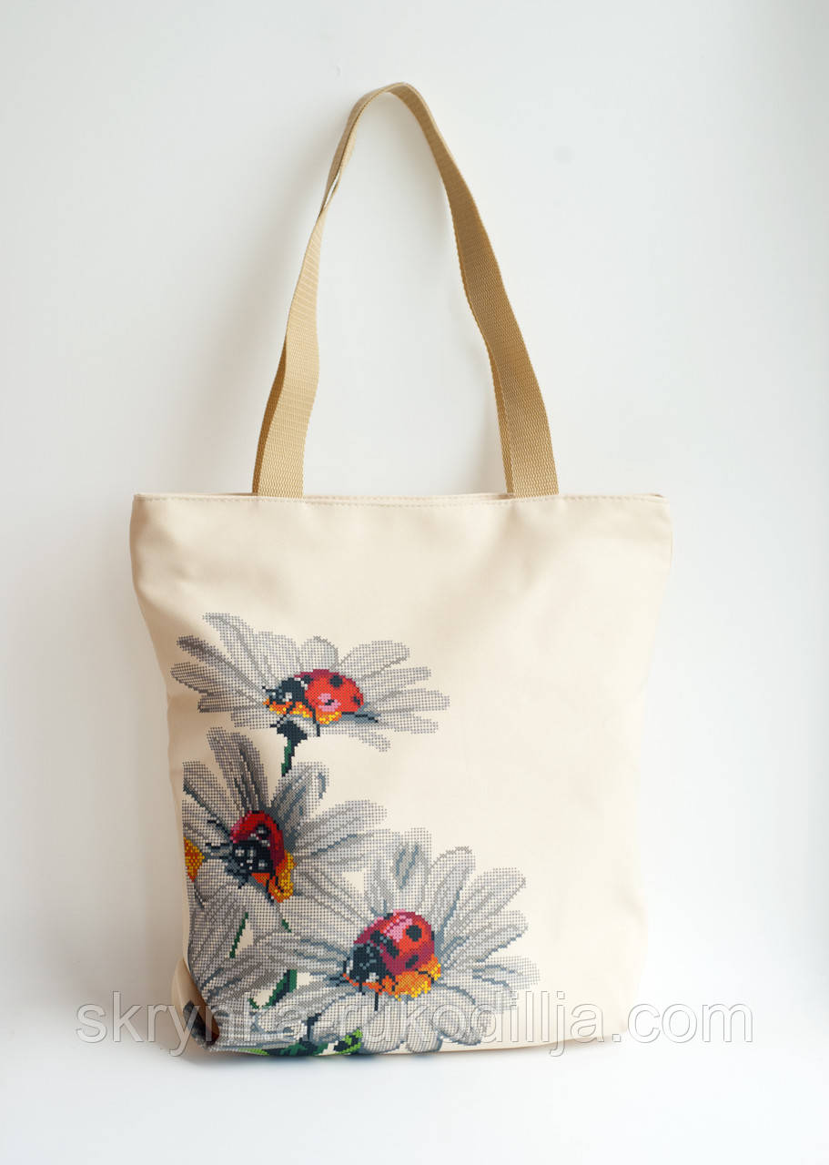 Сумка Пошита для вишивки Жуки сонечка на ромашках