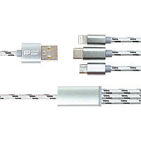 Кабель PowerPlant 2.1A 3-в-1 USB AM - Type-C/Lightning/Micro, 1.2м, сірий