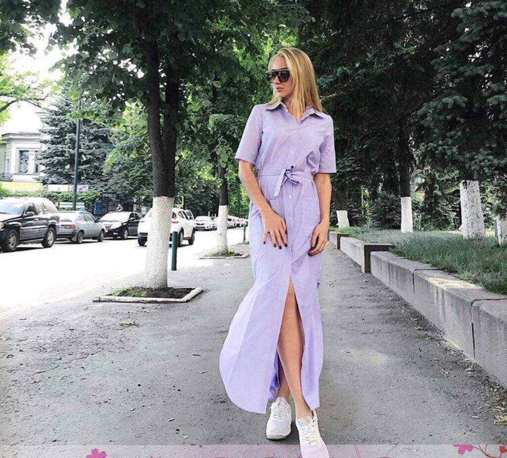 Плаття-сорочка в підлогу з поясом у підлогу з кишенями