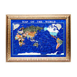 Подарункова карта світу з каменю в золотистій оправі 740*540 мм