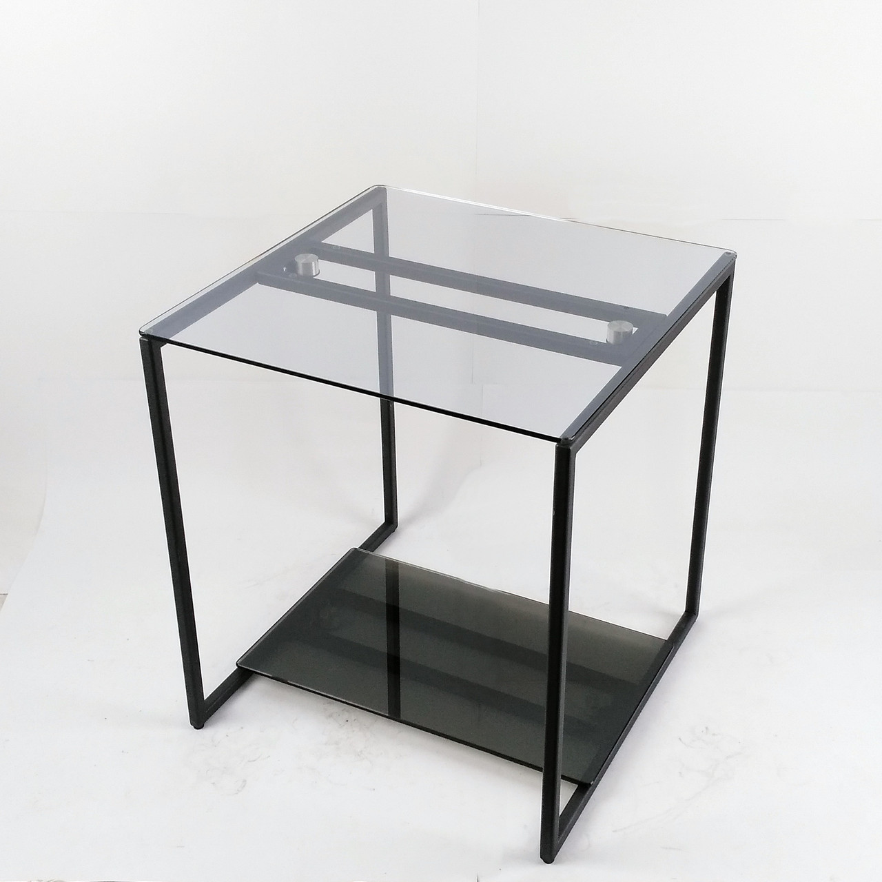 Стіл журнальний Куб 450 скло 6 мм прозоре/графіт — чорний метал (Cub 450 cg-bl)