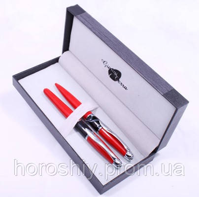 Набір подарункова ручка перова + кулькова Червоно-чорний корпус Gianni Terra Red With Black