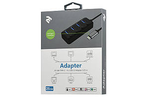 USB Хаб 2Е 4в1 4xUSB3.0 З кабелем 0.25 м Чорний (2E-W1406), фото 4