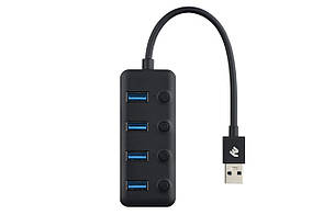 USB Хаб 2Е 4в1 4xUSB3.0 З кабелем 0.25 м Чорний (2E-W1405), фото 2