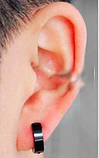 Чоловічі сережки-кліпси із сталі чорні на одне вухо без проколу, фото 4