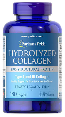 Колаген Puritan's Pride Hydrolyzed Collagen 1000 mg 180 coplets, фото 1