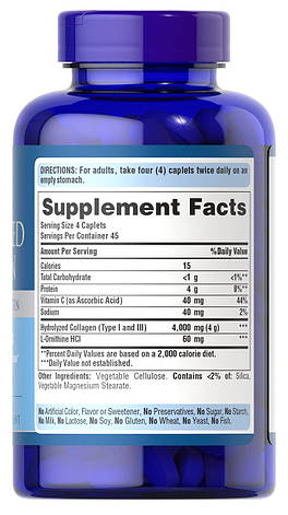 Колаген Puritan's Pride Hydrolyzed Collagen 1000 mg 180 coplets, фото 2