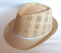 Шляпа "Челентанка" с белой полоской бежевая (58 см)