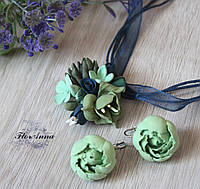 Сережки та кулон із квітами "Лісовий сапфір"
