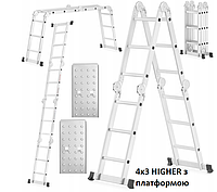 Драбина трансформер 4x3 з платформою Higher 4х секційна універсальна розкладна 12 ступеньок Лестница Стремянка