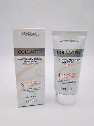 Сонцезахисний крем для обличчя з морським колагеном Enough Collagen 3in1 Whitening Moisture Sun Cream SPF50 50ml, фото 3