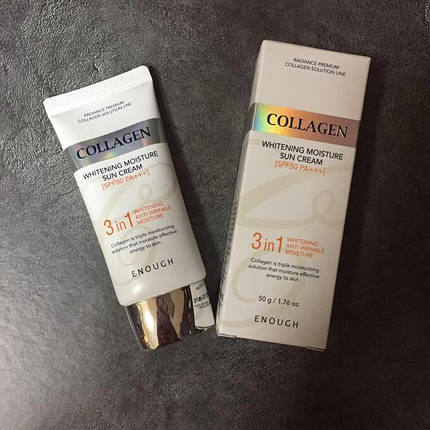 Сонцезахисний крем для обличчя з морським колагеном Enough Collagen 3in1 Whitening Moisture Sun Cream SPF50 50ml, фото 4