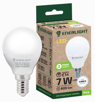 Лампа світлодіодна 7W ENERLIGHT P45 230V 4100K 600Lm E14