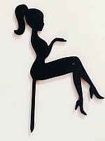 Топпер (фигурка на торт) силуэт " Девушка сидит", для тортика. Из черного ДВП