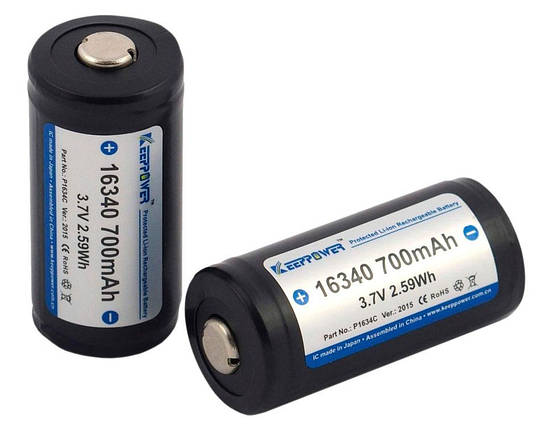 Акумулятор 16340 Li-Ion Keeppower CR123 Protected, 700mAh, 4.2/3.7/2.7 V, фото 2