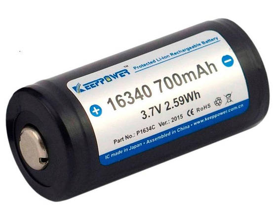Акумулятор 16340 Li-Ion Keeppower CR123 Protected, 700mAh, 4.2/3.7/2.7 V, фото 2