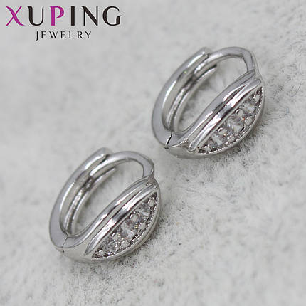 Сережки жіночі сріблястого кольору Xuping Jewelry медична сталь кільця конго зі стразами 24K, фото 1